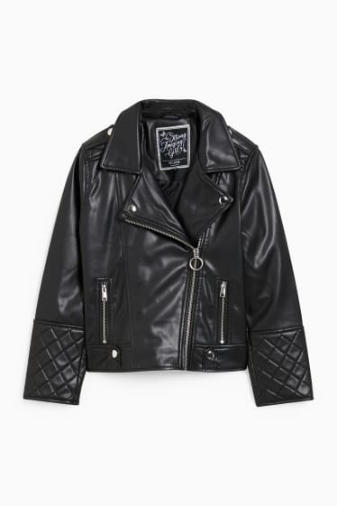 Kinder Mädchen - Bikerjacke - Lederimitat - schwarz