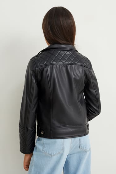 Kinder Mädchen - Bikerjacke - Lederimitat - schwarz