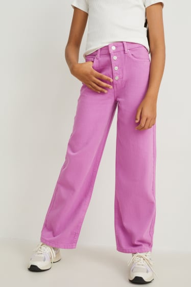 Dětské - Wide leg jeans - tmavě růžová