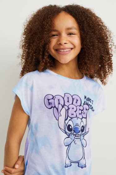 Kinder - Lilo & Stitch - Kurzarmshirt mit Knotendetail - gemustert - weiß