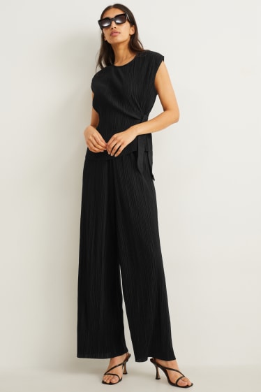 Damen - Plissee-Hose - High Waist - Palazzo - schwarz