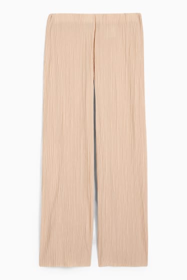 Donna - Pantaloni plissettati - vita alta - palazzo - beige chiaro