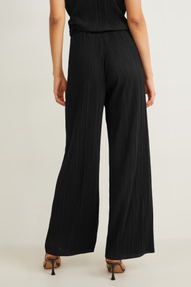 Damen - Plissee-Hose - High Waist - Palazzo - schwarz