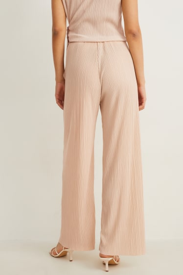 Donna - Pantaloni plissettati - vita alta - palazzo - beige chiaro