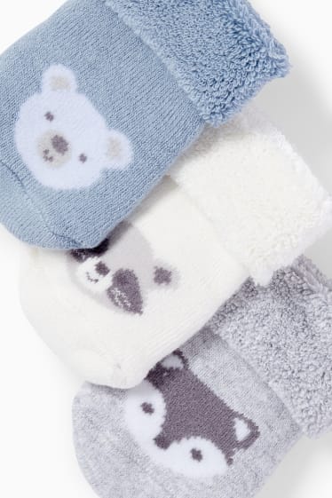 Baby Buben - Multipack 3er - Waldtiere - Erstlings-Socken mit Motiv - blau / cremefarben