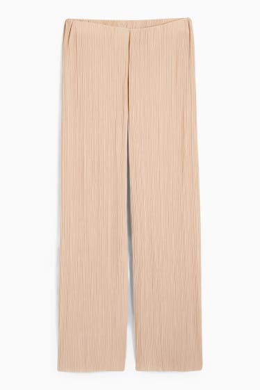 Donna - Pantaloni plissettati - vita alta - palazzo - beige chiaro