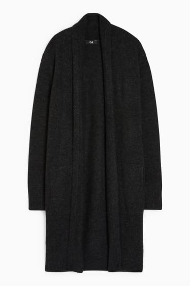 Damen - Lange Basic-Strickjacke - dunkelgrau