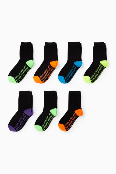 Enfants - Lot de 7 paires - jours de la semaine - chaussettes à motif - noir