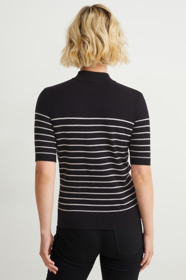 Women - Basic jumper - striped - black