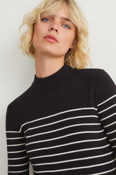 Women - Basic jumper - striped - black