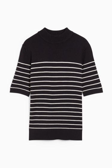 Women - Basic jumper - striped - black