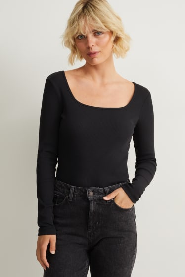 Damen - Basic-Langarmshirt - schwarz