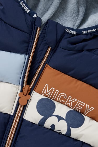Miminka - Mickey Mouse - prošívaná vesta s kapucí pro miminka - modrá