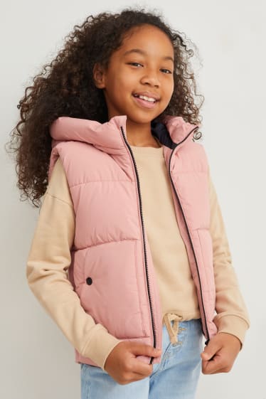 Children - Quilted gilet with hood - waterproof - rose
