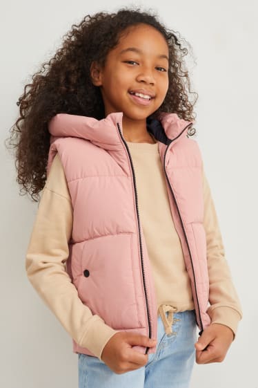 Kinderen - Gewatteerde bodywarmer met capuchon - waterdicht - roze