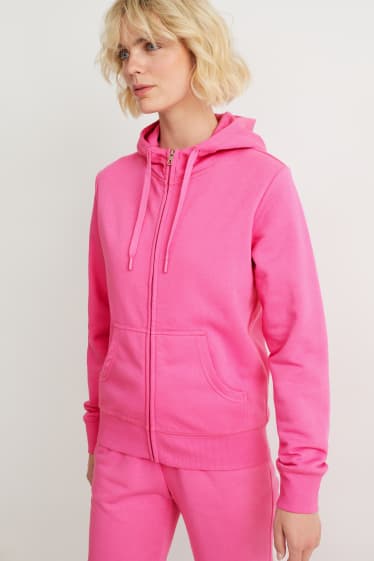 Donna - Felpa basic con zip e cappuccio - fucsia