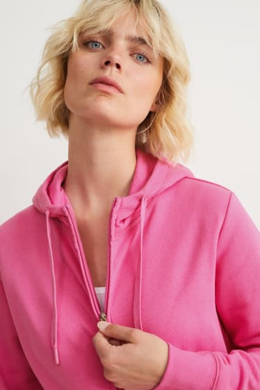 Donna - Felpa basic con zip e cappuccio - fucsia