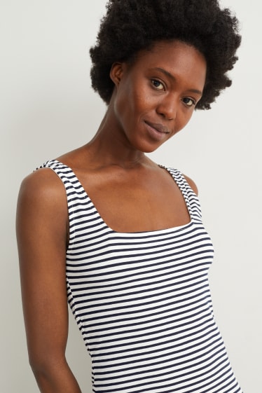 Damen - Figurbetontes Kleid - gestreift - dunkelblau / weiss