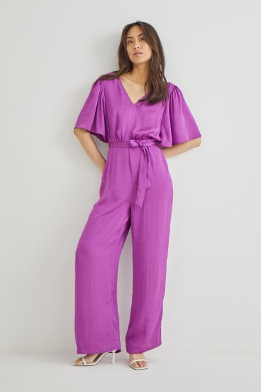 Dames - Jumpsuit van satijn - paars