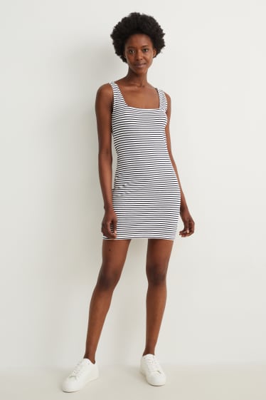 Damen - Figurbetontes Kleid - gestreift - dunkelblau / weiss