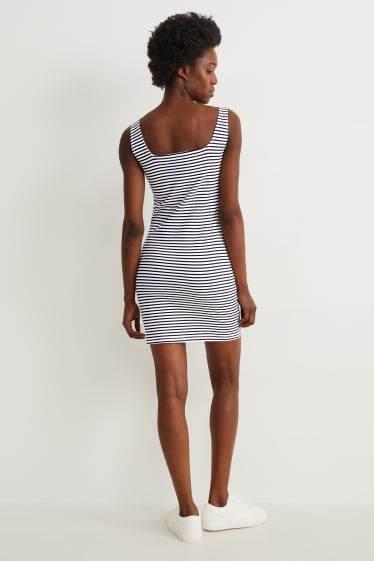 Damen - Figurbetontes Kleid - gestreift - dunkelblau / weiss