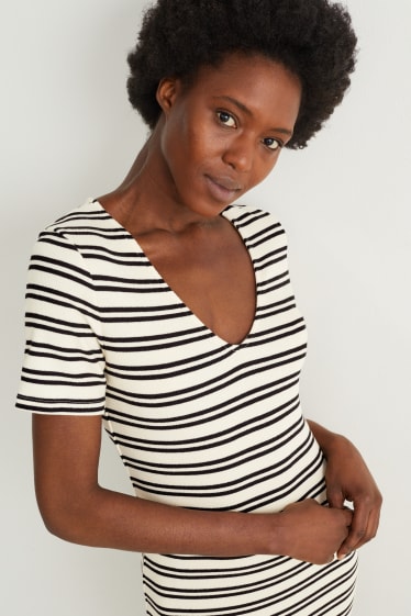 Femmes - Robe moulante - à rayures - bleu foncé / blanc crème
