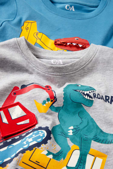 Enfants garçons - Lot de 2 - tractopelles et dinosaures - hauts à manches longues - bleu