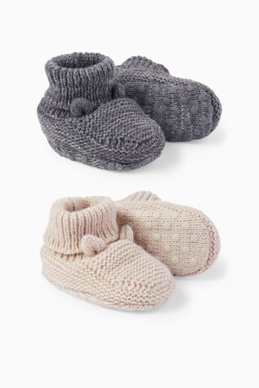 Bébés - Lot de 2 - chaussons bébé - beige clair