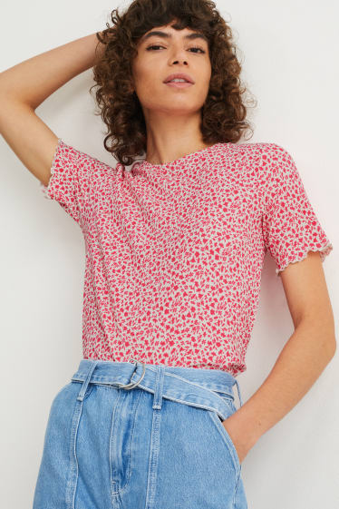 Femmes - T-shirt - à fleurs - blanc / rose