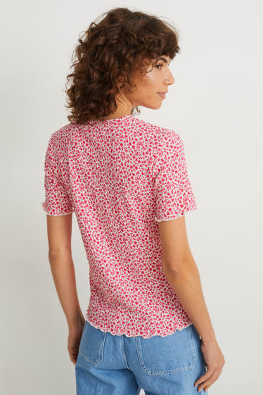 Femmes - T-shirt - à fleurs - blanc / rose