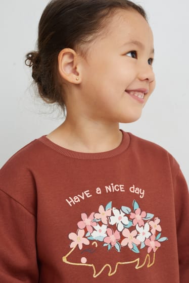 Copii - Bluză de molton - cu flori - maro