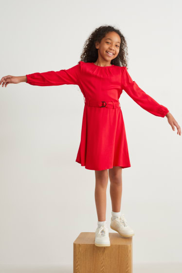 Enfants - Robe avec ceinture - rouge