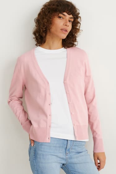 Dames - Gebreid basic vest - roze