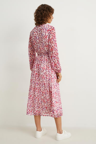 Dames - Jurk van chiffon - gebloemd - roze