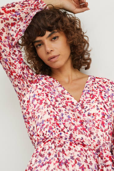 Dames - Jurk van chiffon - gebloemd - roze