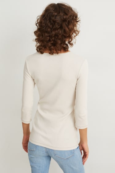 Femei - Tricou cu mânecă lungă basic - crem