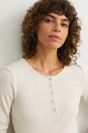 Femei - Tricou cu mânecă lungă basic - crem