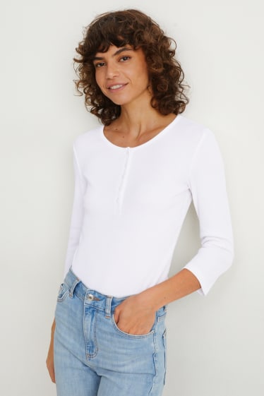 Kobiety - Koszulka basic z długim rękawem - biały