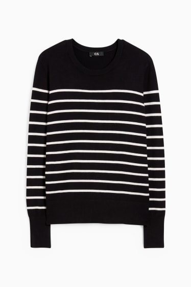 Women - Basic jumper - striped - black