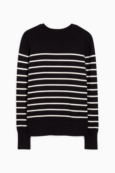 Women - Basic jumper - striped - black