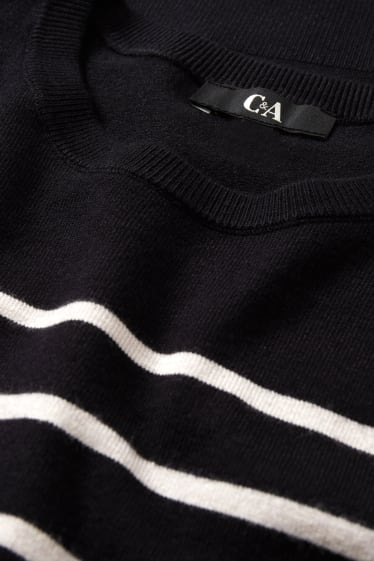 Women - Basic jumper - striped - black