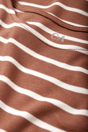 Women - Basic long sleeve top - striped - brown