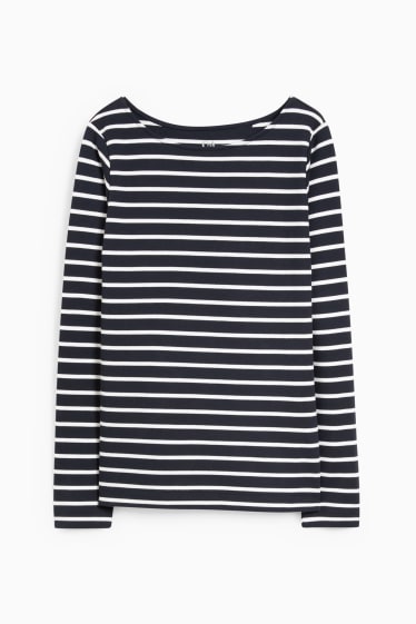 Women - Basic long sleeve top - striped - dark blue