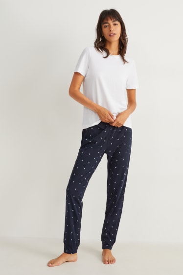Mujer - Pantalón de pijama - de flores - azul oscuro