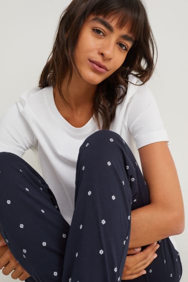 Mujer - Pantalón de pijama - de flores - azul oscuro