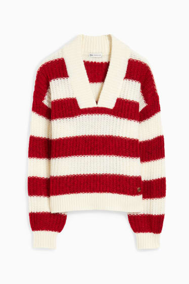 Children - Jumper - striped - red / cremewhite