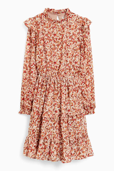 Children - Chiffon dress - patterned - light beige