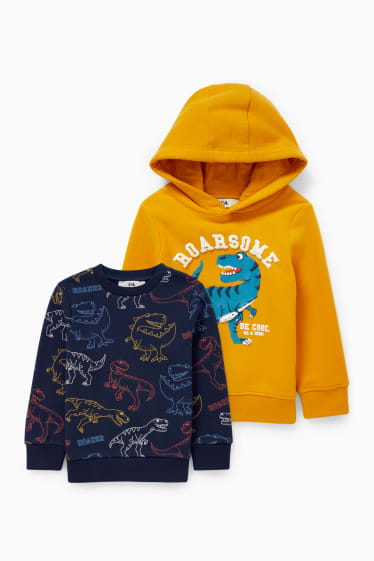 Kinderen: jongens - Set van 2 - dino - hoodie en sweatshirt - oranje