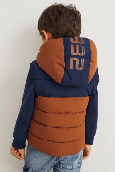 Enfants garçons - Gilet matelassé sans manches à capuche - marron foncé