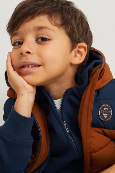 Enfants garçons - Gilet matelassé sans manches à capuche - marron foncé